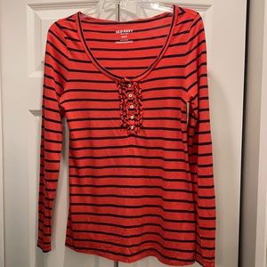 Old Navy Striped Long Sleeve Ruffle Henley